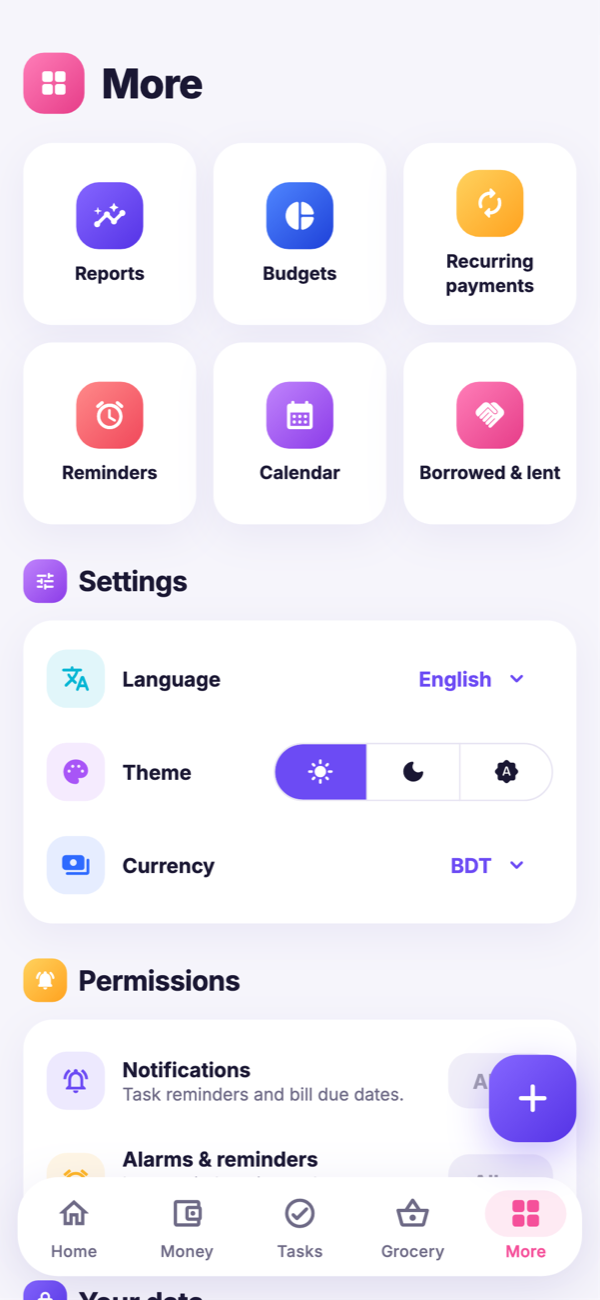 Talika Settings screen