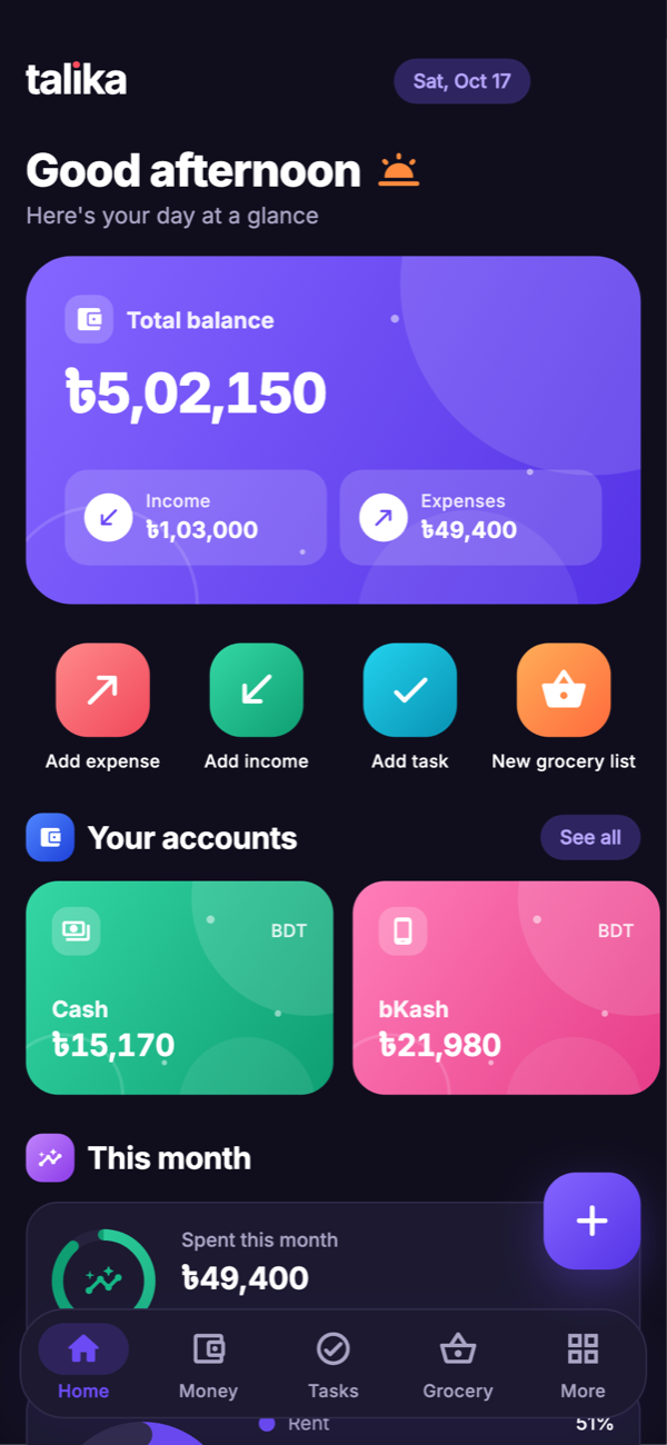 Talika Dark mode screen